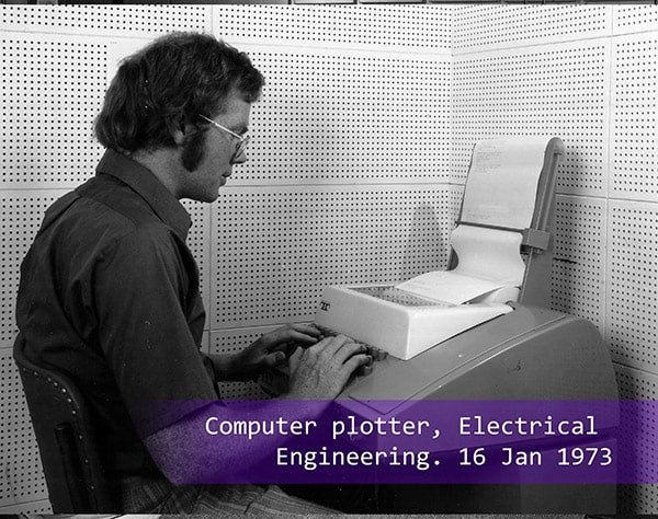 A computer plotter in Electrical Engineering working in 1973