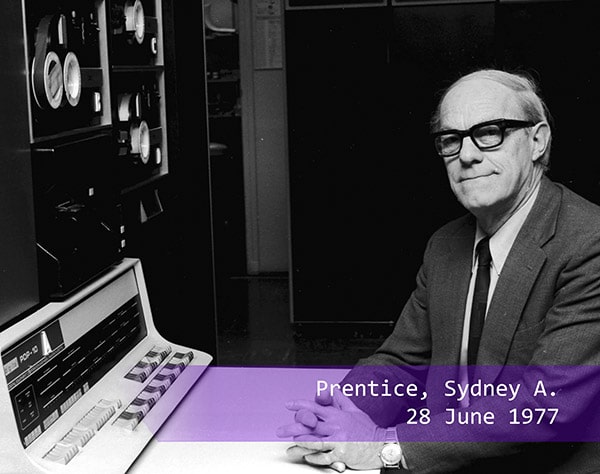 Sydney A Prentice at the computer in 1977