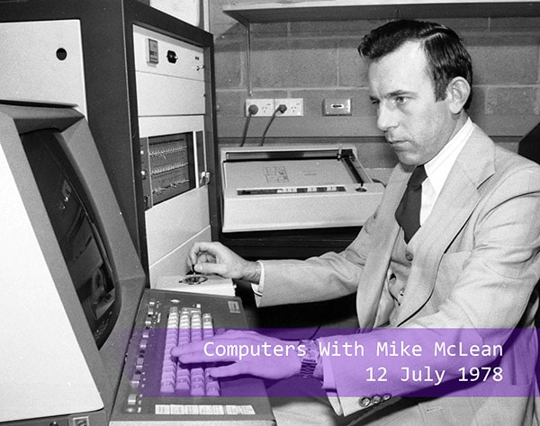 Mike McLean works on a computer in 1978