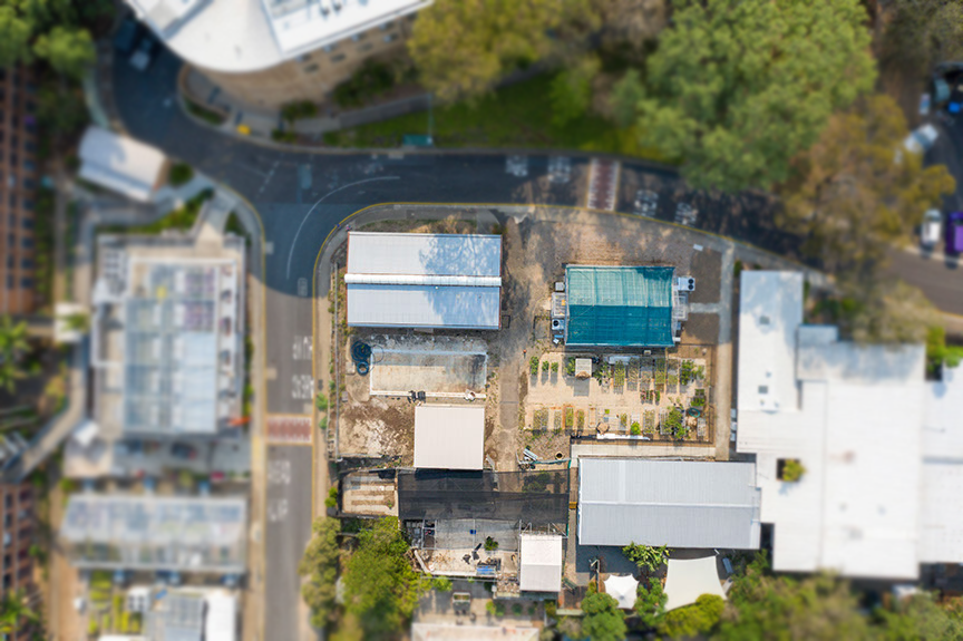 Birds eye view of Plant Growth Facility site